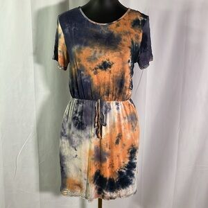NWT Simply Southern Blue & Orange Tie Dye Tie Waist T-Shirt Dress